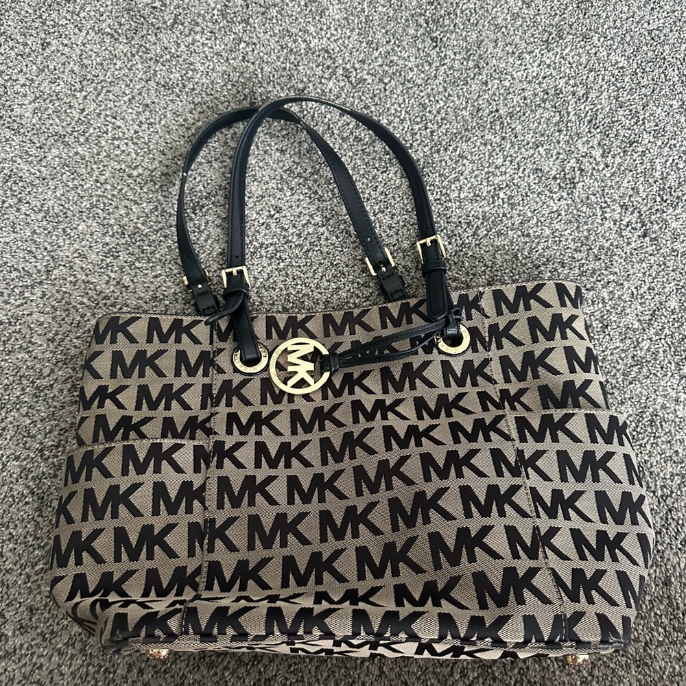 Michael Kors Black and Tan Signature Tote